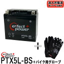 【バイク用メッシュグローブ付】 PERFECT POWER PTX5L-BS バイクバッテリー 初期充電済【互換 ユアサ YTX5L-BS DTX5L-BS FTX5L-BS GTX5L-BS】 即使用可能 アドレス110 アドレスV100 グランドアクシス スペイシー100 リード100