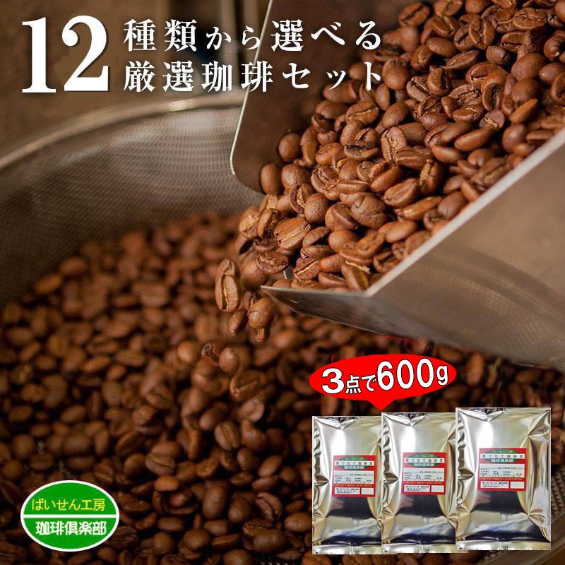 計600g　12点の珈琲豆から選べる福袋！3点セット コーヒー豆 お試しセット お試し 珈琲豆 飲み比べ 焙煎具合や挽き具合も選べるのは当店だけっ (coffee-0001)送料無料