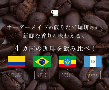 【送料無料】4か国の珈琲飲み比べの福袋!各500×4袋、計2kg!焙煎度もお選びください!コロンビアスプレモ/ブラジルサントス/ ガテマラ/ エチオピアシダモ