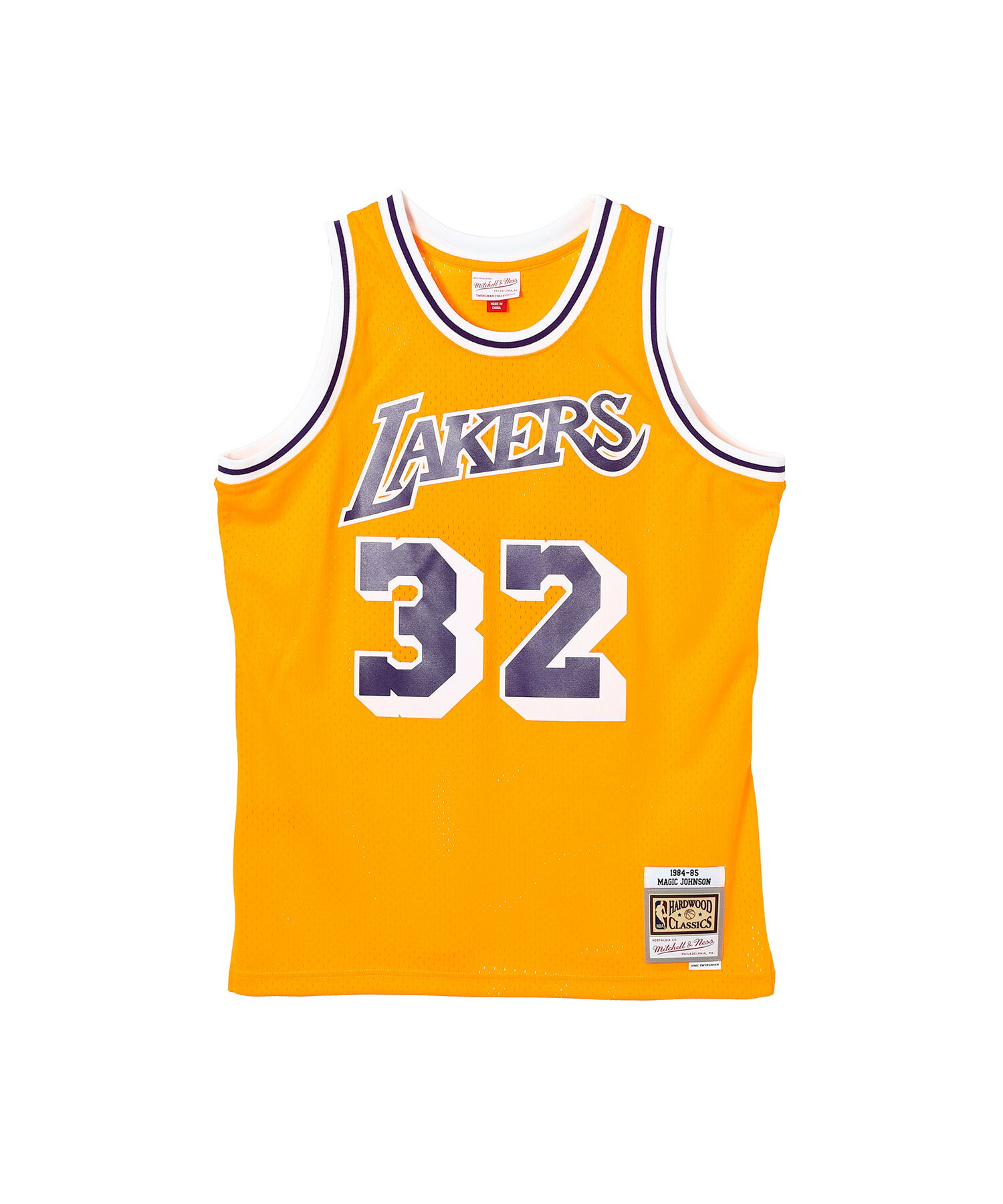 Mitchell & Ness Swingman Jersey Lal - #32 E.M.Johnson(SMJYGS18175)【ミッチェルアンドネス マジック・ジョンソン レイカーズ ホーム スイングマンジャージ】正規品 メンズ トップス ストリート スポーティー NBA ポリエステル イエロー M/L 新作