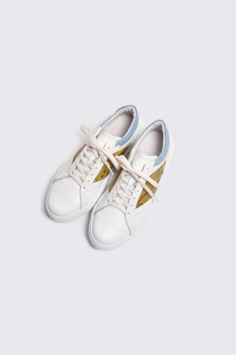 レザースニーカー（B1-1-2004-03）イエロー×シャーベットブルー