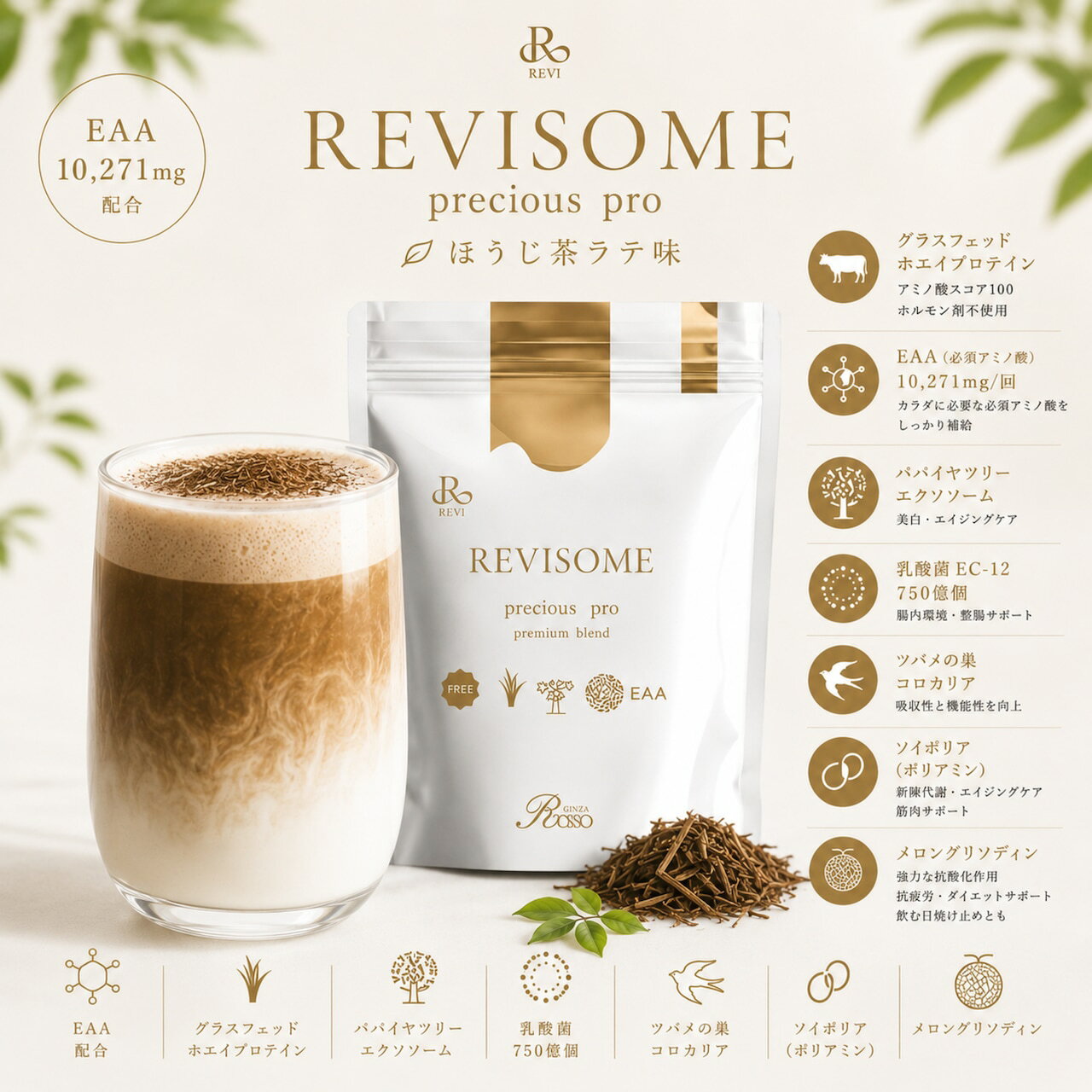 【正規品】ルヴィ REVI プレシャスプロ ほうじ茶ラテ味 900g 健康ドリンク 美容サプリメント ナチュラルケア 健康サポート グルテンフリー プレシャスプロテイン ダイエット タンパク質 大豆プロテイン 栄養補給 植物性 REVISOME 送料無料【V3ファンデサンプル1枚付き】 bakbak-10000022 KOKO& 楽天市場店 サンプル画像2