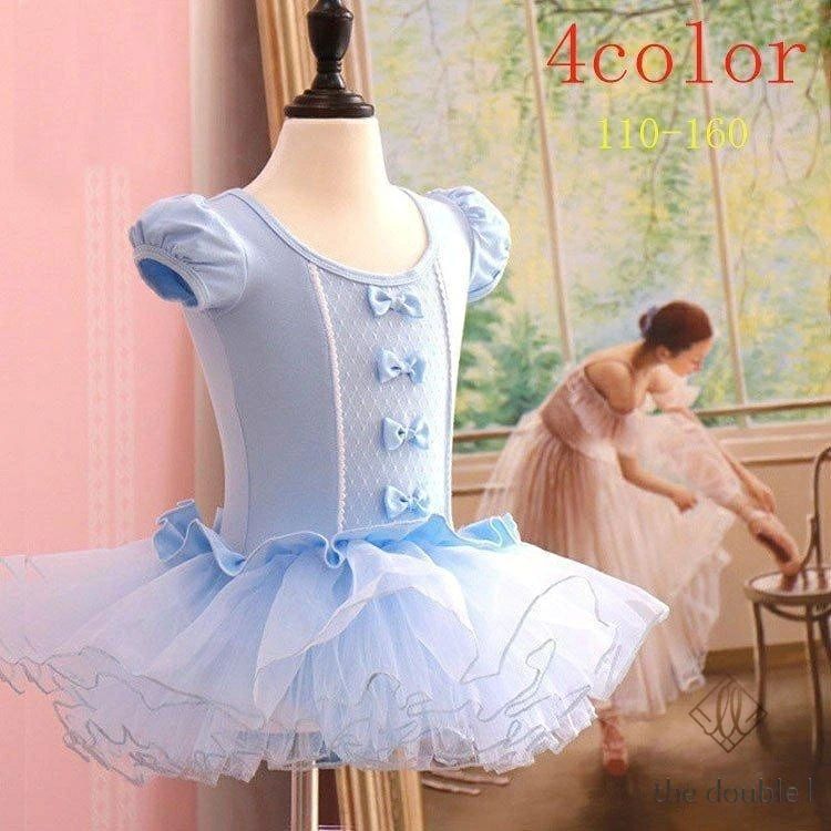 バレエ レオタード バレエ用品 半袖 子供用 女の子 キッズスカート付 練習着 ダンス衣装 蝶結び 肩フリル 胸元リボン 子供 大人 セットアップ