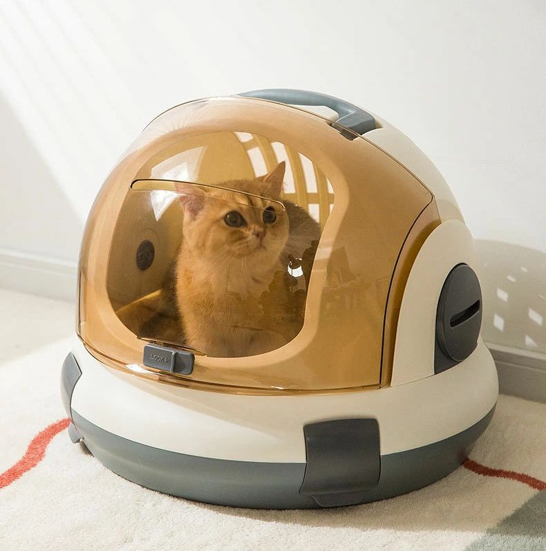 バッカのペットキャリーバッグ 猫キャリーバッグ ハードキャリー 通気性 宇宙船タイプ 小型犬キャリーバッグ 安定性抜群 お出かけ用 旅行/通院/散歩/電車移動/避難用 飛行機 犬猫兼用 おしゃれ 45.5*39.5cm イヌ ネコ キャリーケース ペット用品 c-chongwu-8641-gg｜アングル3