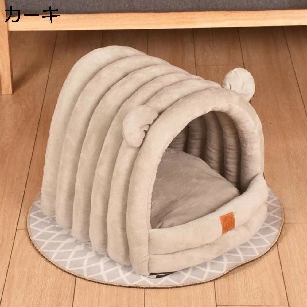 　　　 ◆◇◆人気の秘密◆◇◆ 【商品仕様】サイズ:Sサイズ：35*33*27CM（推奨体重3kg以下）; Mサイズ：45*40*35CM（推奨体重10kg以下）;【セット内容】ベッド本体*1； 【高い弾力性があって変形しにくい】：猫 ベッドの中にはふわふわで質感のあるpp綿で満たされています。たっぷりとしたpp綿充填量で、柔らかく厚みがあり、優れた耐圧性、変形しにくく、保温性を保ちながら柔軟性があります。猫が何度でも踏むと元の形に戻りやすいです。 【360°ロック設計】ドーム型犬 ベッドがかわいいハウスの形で入口の開口部が小さく、360度のサラウンド設計されておりますで外の、風を有効に遮断して温もりさをロックすることができます。内部の超厚手のインナーパッドが両面使用可能。愛するペットに完全な安心感を与えることができます。あなたのペットに快適で安全かつ良い睡眠環境を与えていただきます。 【滑り止め/大きい空間】：ペットベッドの底側がプラスチックビーズ設計を採用して、オックスフォード布の素材が良い防湿性があるだけでなく、優れた滑り止め性能も備えており、また耐摩耗性と安定性が抜群です。猫が広いスペースで自由にひっくり返ったり体を動くことができます。 【お手入れが簡単】：取り外し可能で、変形の心配がなく、洗濯機や手洗いをサポートします。ペットの健康のために、定期的に掃除するのが最善です。▼弊店のペットベッドは出荷前に厳しい品質検査を行いました。ペットや人の健康のために、安全無毒、刺激がない素材を採用します。 　　　◆◇◆注意事項◆◇◆ご覧のモニターの環境、撮影環境により実物と色味が異なって見える場合がございます。湿った状態で他のものと擦り合わせると色が移る恐れがあります。濃色品の洗濯時は、白色、淡色と分けて洗ってください。