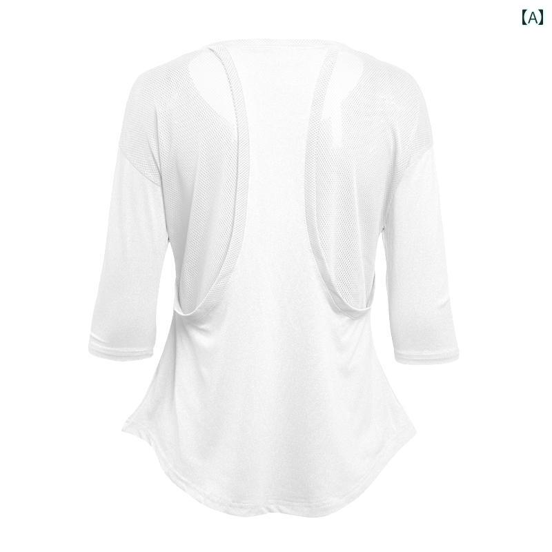 バッカのフィットネスウェア Tシャツ ランニング ヨガ スポーツ トップス レディース 七分袖 ラウンドネック プルオーバー メッシュ ゆったり 通気 速乾 ソフト カジュアル シンプル 白 ピンク 黒｜アングル2