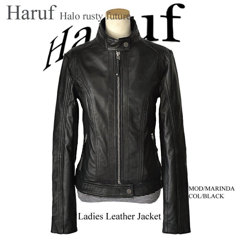 レザージャケット レディース ライダースジャケット 革ジャン レディース 本革 シングルライダース スタンドカラー ラムレザー レディースアウター ジャケット ブラック 黒 秋冬 marindabk