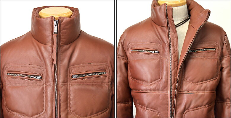 本革 ダウンジャケット ダウンコート メンズ レザーダウン 革ジャン ラムレザー レザーコート あったかい シンプル かっこいい おしゃれ メンズアウター キャメル 秋冬 us119cam