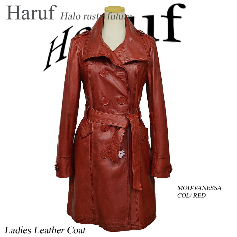 ラムレザーコート ロングコート レディース レザージャケット 本革 羊革 秋冬 レッド 赤 レディースアウター vanessared