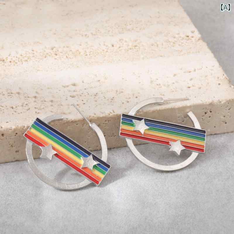 ピアス 星 ピアス 星 対外の 新型 個性 耳 飾り 欧米 ファッション 星 滴 油 カラー 円形 合金 イヤリ..