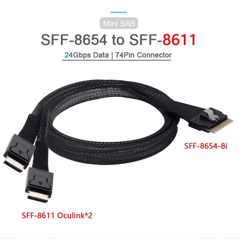NFHK PCI-E Ultraport Slimline SAS Slim 4.0 SFF-8654 8i74pinからDualOculinkSFF-8611ケーブル50cmPCI-Express