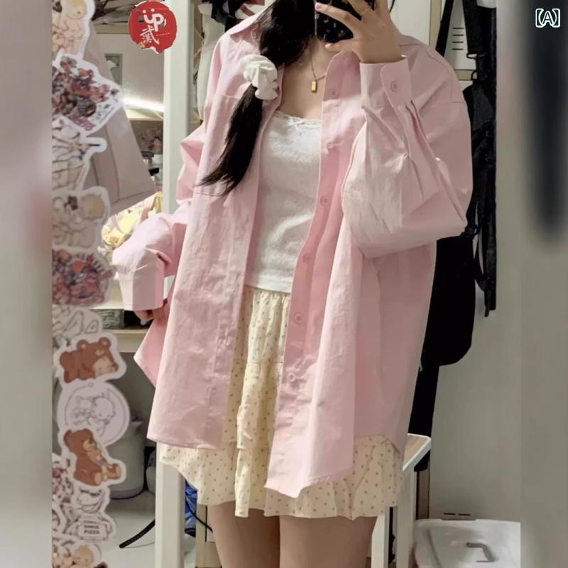 シャツ レディース UVカット 日焼け対策 長袖 ゆったり オーバーサイズ フレンチテイスト 性 個性的 スイート フェミニン ブラウス アウター 淡いピンク 春夏 2