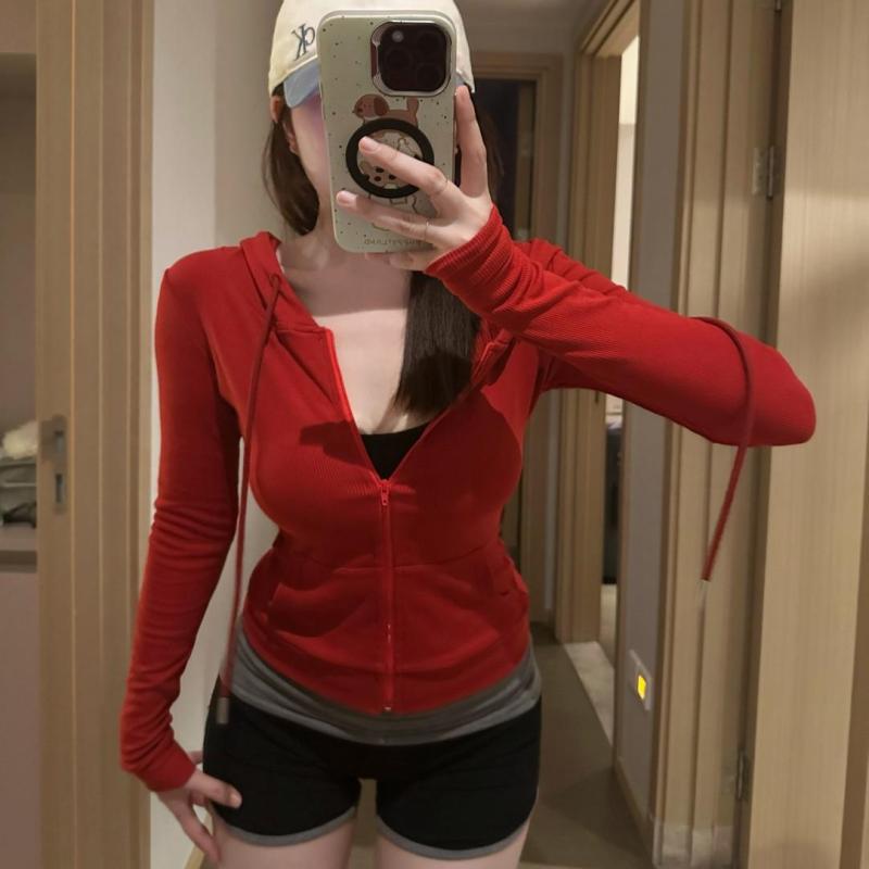 カジュアル ゆったり 長袖 パーカー ジップ 秋冬 【 女性 アンカー】 伸縮性の ある スリムフィット 肌..