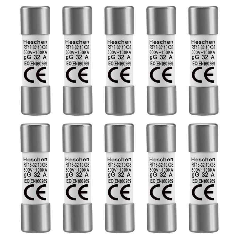 Heschen 円筒形セラミックチューブヒューズリンク RT18-32(RO15)10 * 38mm 32A 400V CE 10個入り