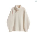 ハイネック ニット レディース トップス ハイネックニット セーター レディース 秋 冬 ウール トップス 100% プルオーバー チュニック 不規則なグレーの...
