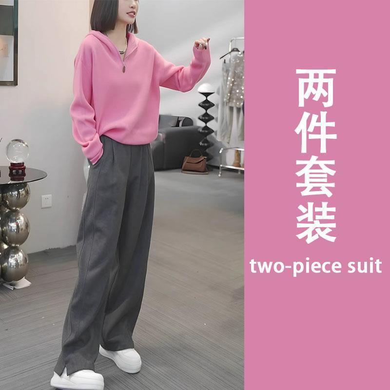 長ズボン カットソー 吸汗速乾 レディース おしゃれ 2025 春秋 レディースカジュアル スポーツ スーツ スタイリッシュで 年齢を 感じさせにくい フード付き スウェットシャツ カジュアル ワイド レッグ パンツの コンプリートセット