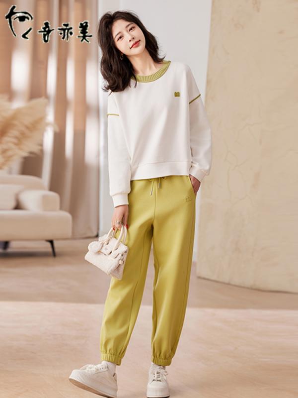 長ズボン カットソー 吸汗速乾 レディース おしゃれ レディースな カジュアル スポーツ スーツ 春秋 2025 年齢を 減らし スリムにする ラウンドネック セーター パンツ ツーピース