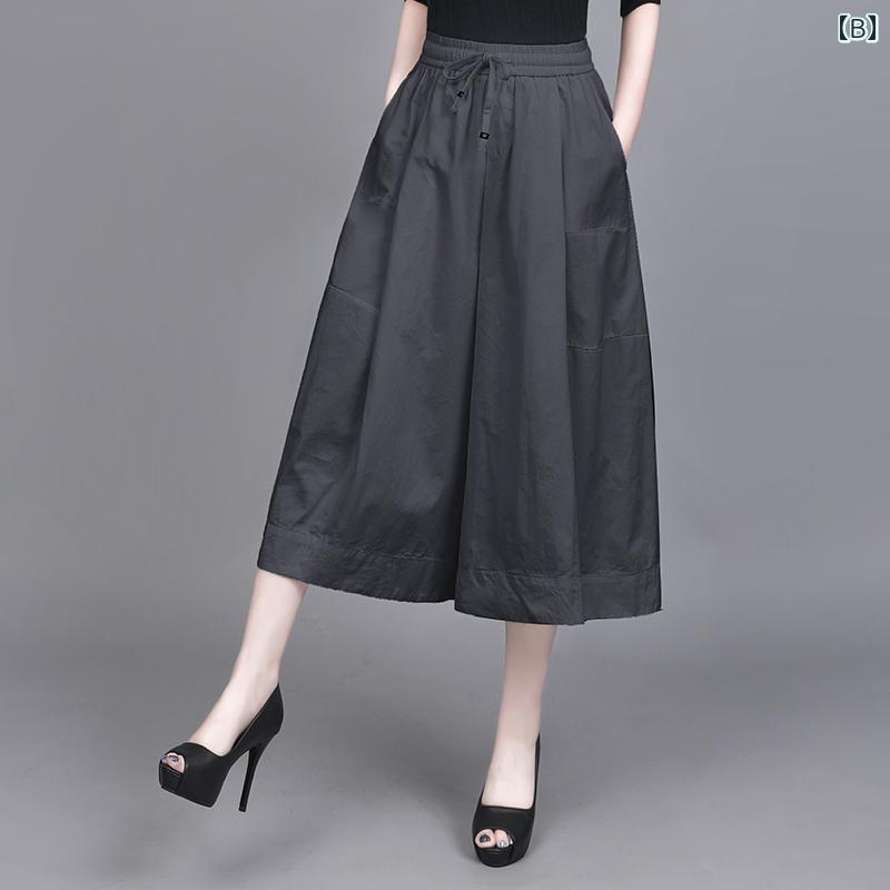ワイドパンツ レディース涼しい素材ウエスト楽ちんパンツ 体型カバー 夏服ゴム入り