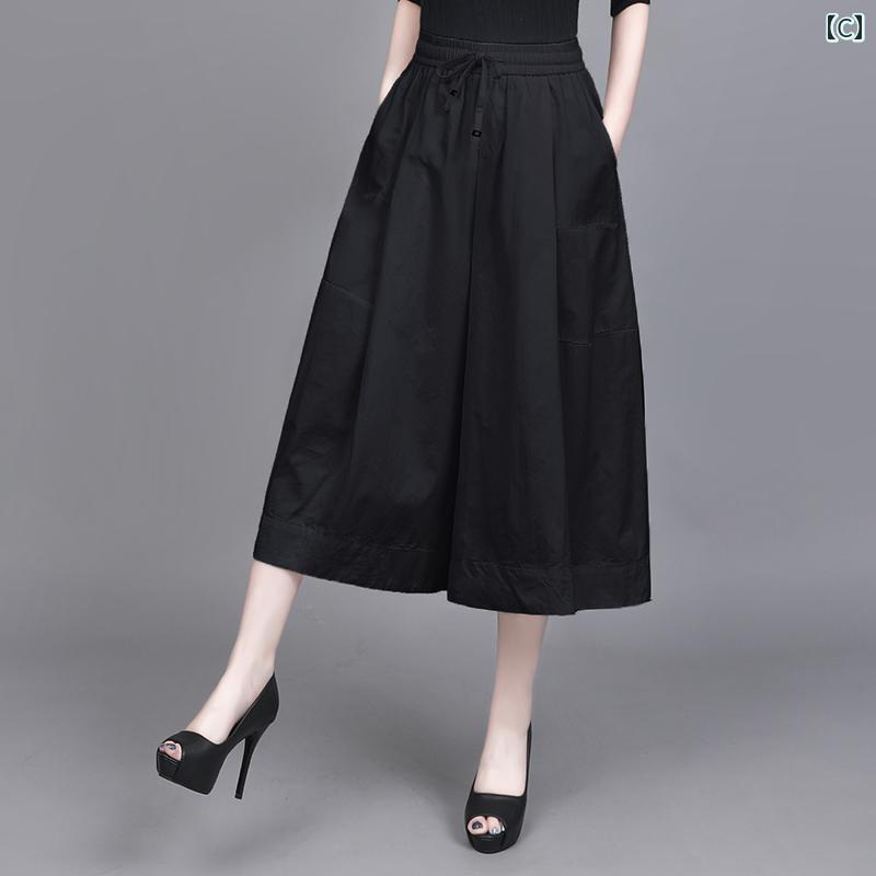 ワイドパンツ レディース涼しい素材ウエスト楽ちんパンツ 体型カバー 夏服ゴム入り