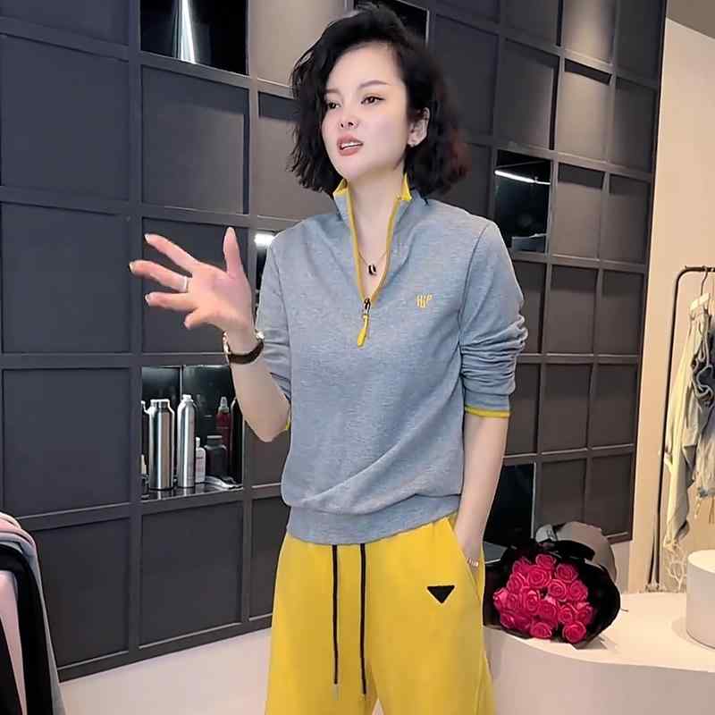 長ズボン カットソー 吸汗速乾 レディース かわいい 女性用 カジュアル スポーツウェア スーツ 2025 春 スタイリッシュで 年齢を 感じさせにくい ファッション スタンドカラー トップス ワイド レッグ パンツ ツーピース