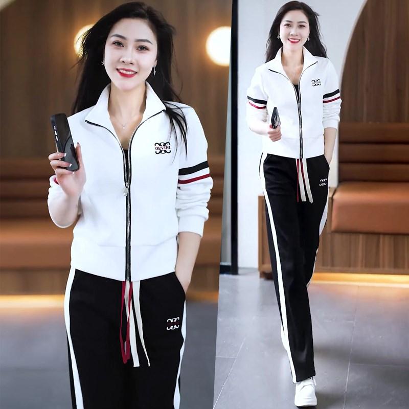 長ズボン カットソー 吸汗速乾 レディース かわいい 女性用 カジュアル スポーツウェア スーツ 春秋 2025 スタイルで スタイリッシュな 年齢を 減らす ジッパー スウェットシャツ ワイド レッグ パンツ ツーピース