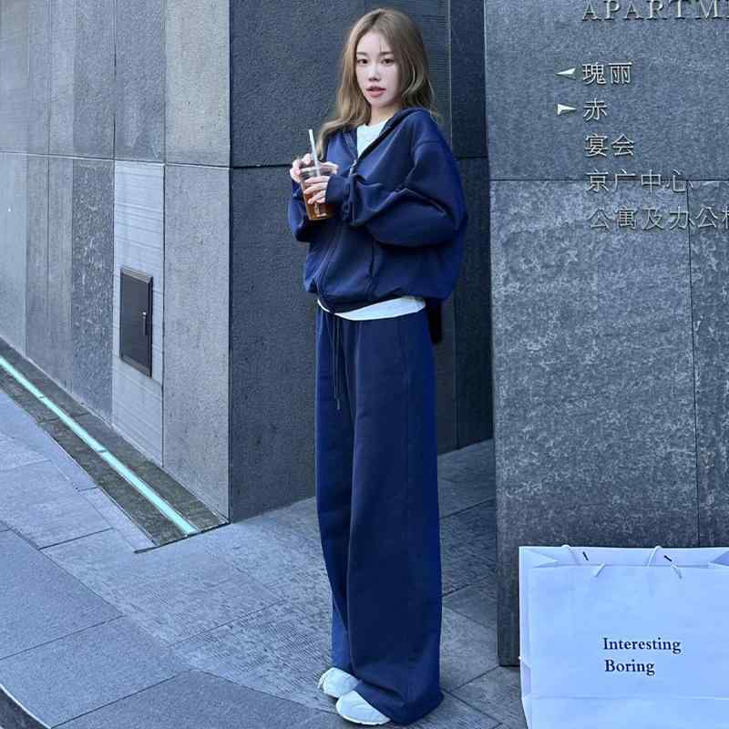 長ズボン カットソー 吸汗速乾 レディース かわいい 高級 裏起毛 カジュアル スポーツ スーツ 女性 秋冬 韓国 無地 フード付き スウェットシャツ ワイド レッグ パンツ ツーピース