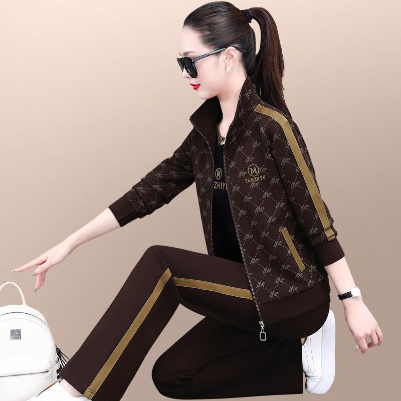 長ズボン カットソー 吸汗速乾 レディース おしゃれ 女性用 スポーツウェア スーツ 春秋 2025 ゆったり ファッション レディース ママ プリント ランニング カジュアル スリーピーススーツ