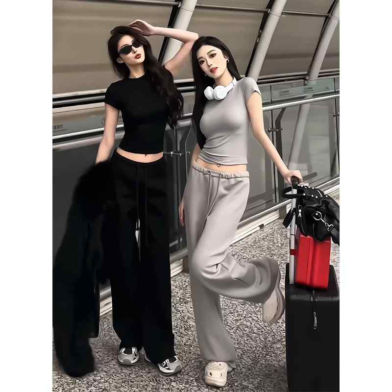 長ズボン カットソー 吸汗速乾 レディース おしゃれ 韓国 Miaoying 高級 コットン カジュアル スポーツ スーツ レディース 2025夏 ワイド レッグ パンツ おしゃれ ランニング ツーピース