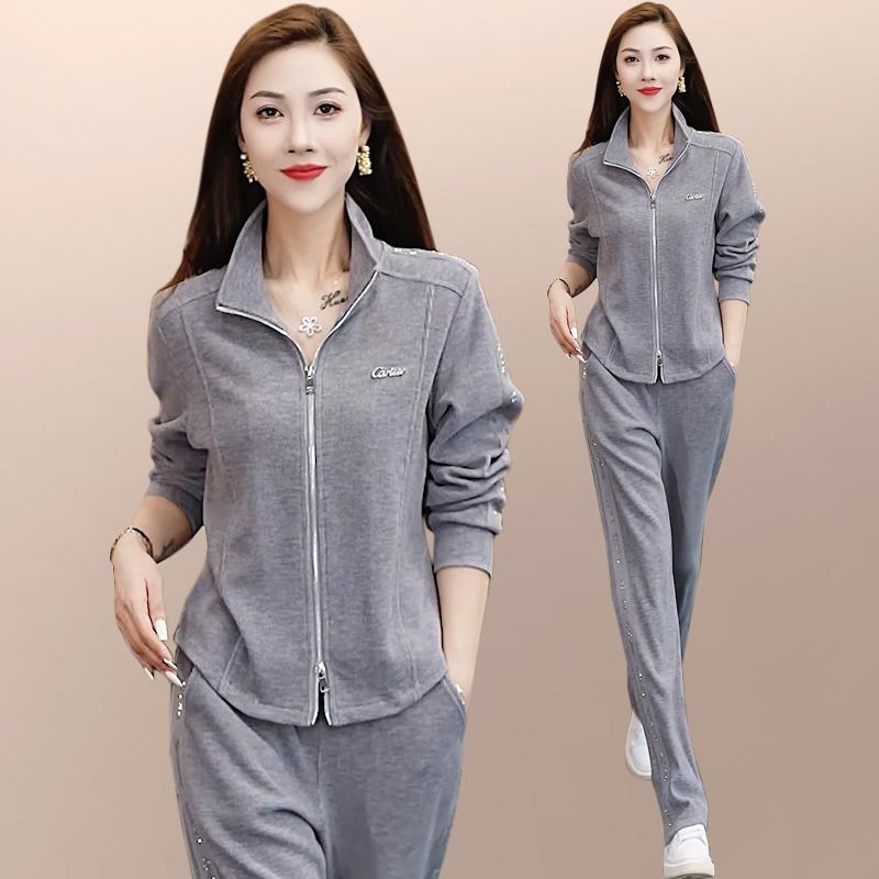 長ズボン カットソー 吸汗速乾 レディース おしゃれ 韓国 女性用 カジュアル スーツ 2025 春秋 ファッション 人 風 スタンドカラー セーター スポーツ ランニング ツーピース