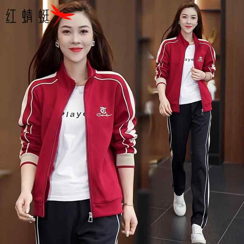 長ズボン カットソー 吸汗速乾 レディース おしゃれ 韓国 赤 とんぼ 綿 レディース スポーツウェア スーツ 2025 春秋 年齢を 感じさせにくい な おしゃれ カジュアル スリーピーススーツ