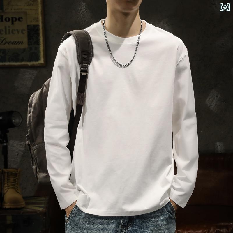 春服 メンズ オシャレ 春服 メンズ オシャレ 260グラム 厚手 綿 白 長袖 Tシャツ メンズ ベース レイヤ..