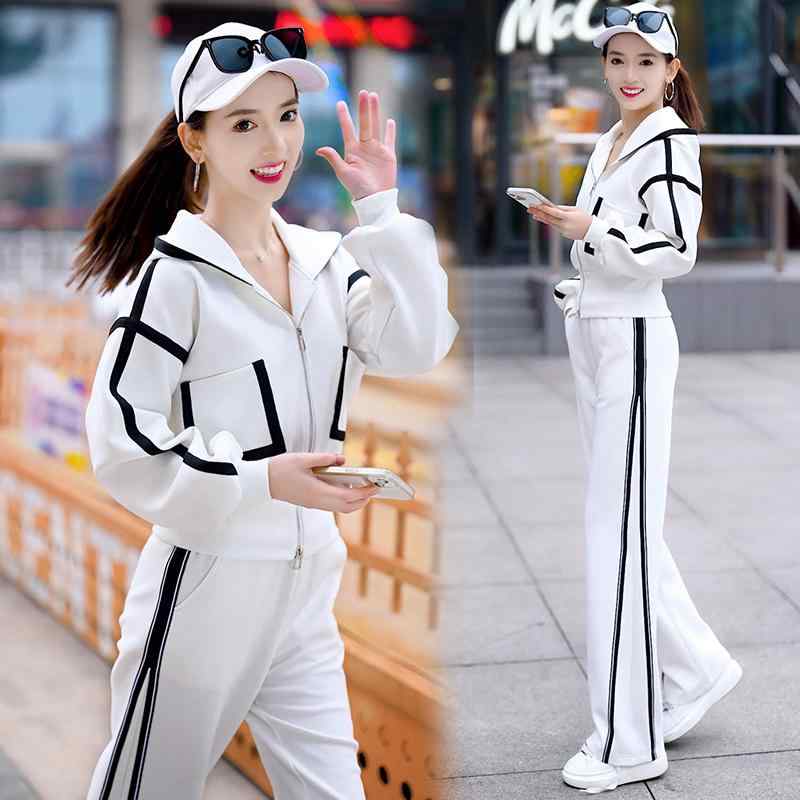 長ズボン カットソー 吸汗速乾 レディース おしゃれ 韓国 女性用 カジュアル スポーツウェア スーツ 2025 春秋 スタイル スタイリッシュで 年齢を 感じさせにくい ショート ジャケット ワイド レッグ パンツ ツーピース