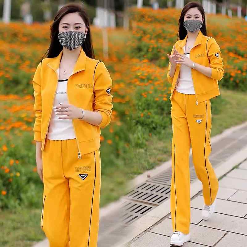 長ズボン カットソー 吸汗速乾 レディース おしゃれ 韓国 女性用 カジュアル スポーツウェア スーツ 2025 春秋 スタイル スリミング スタンドカラー カーディガンジャケット ワイド レッグ パンツ ツーピース