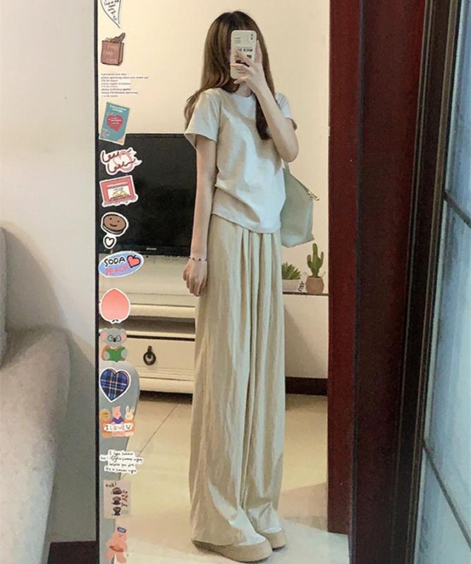 長ズボン カットソー 吸汗速乾 レディース トップス オシャレ 韓国 女性用 スタイル カジュアル スポーツ スーツ 夏 ゆったり スリム 韓国 ファッション 半袖 ワイド レッグ パンツ ツーピース