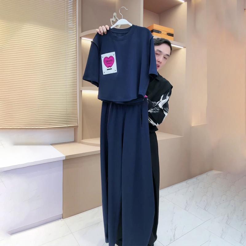 長ズボン カットソー 吸汗速乾 レディース トップス オシャレ 韓国 の 商品 夏用 半袖 スポーツ スーツ 女性用 2025年 な ゆったり カジュアル ワイド レッグ パンツ ツーピース