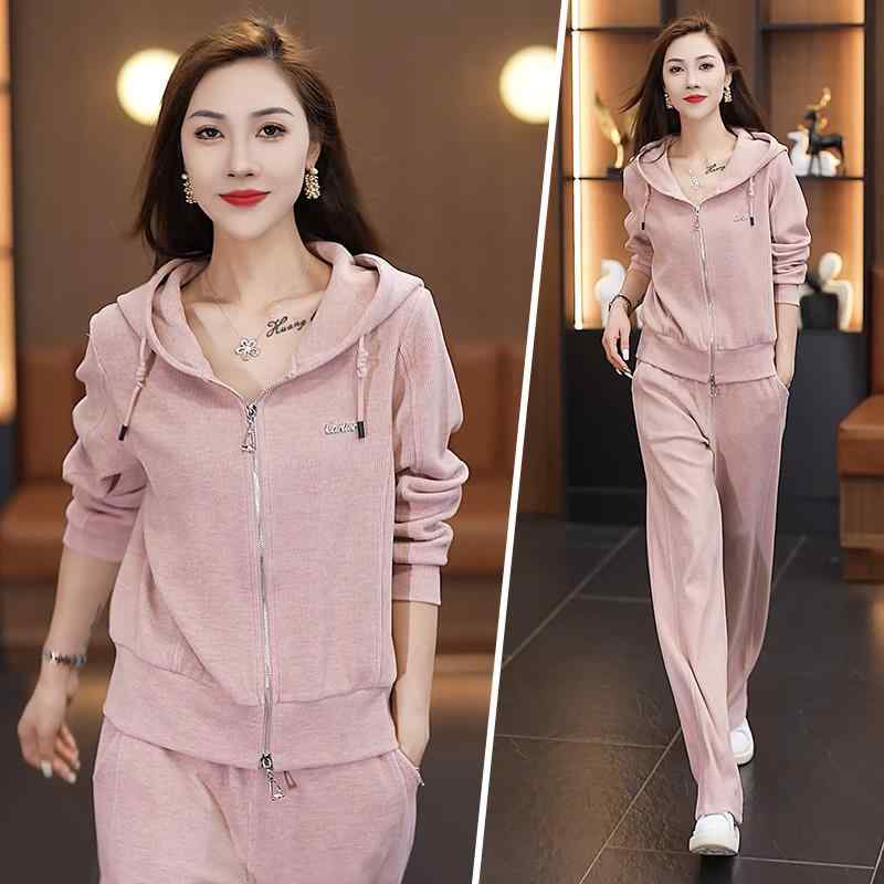 長ズボン カットソー 吸汗速乾 レディース トップス オシャレ 韓国 2025 春秋 レディースな スポーツ スーツ フード付き セーター カジュアル パンツ ツーピース ランニング