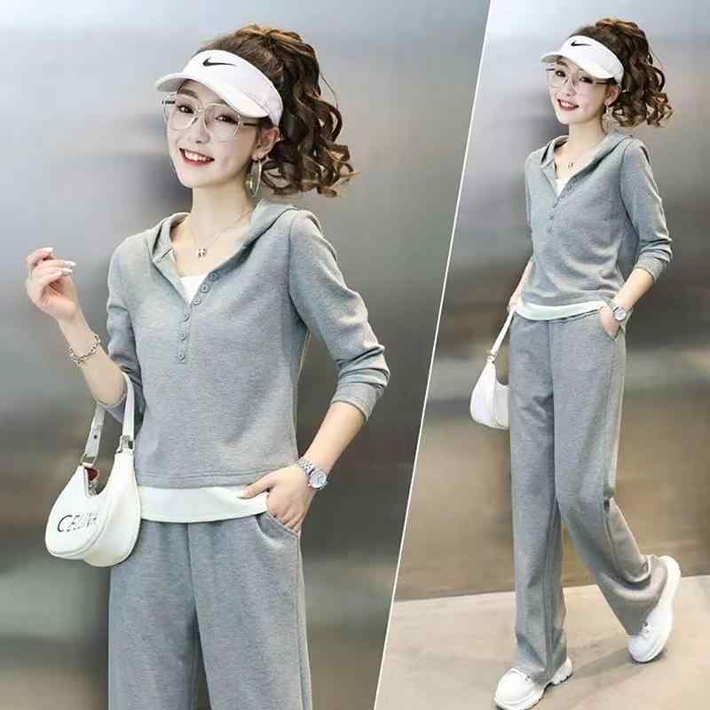 長ズボン カットソー 吸汗速乾 レディース トップス オシャレ 韓国 無地 ワイド レッグ パンツ カジュアル スポーツ スーツ 2024な レディース スウェットシャツ ファッション ツーピース 春秋