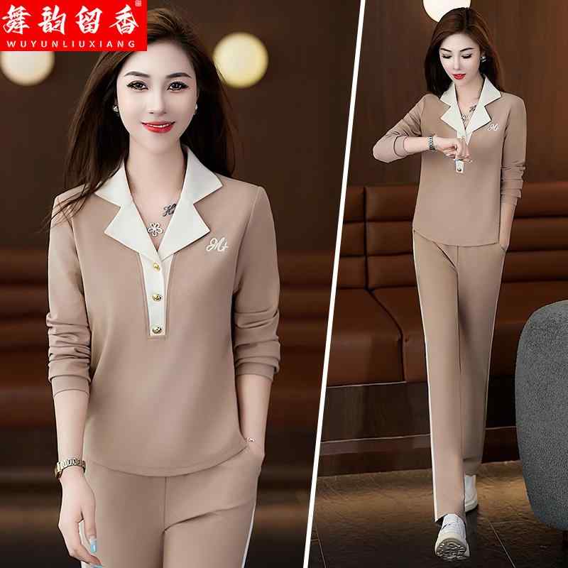 長ズボン カットソー 吸汗速乾 レディース トップス オシャレ 韓国 女性用 ファッション スポーツ スーツ 2025 春秋 スリムフィット 大きいサイズ マザーズ ウェア カジュアル ランニング ツーピース