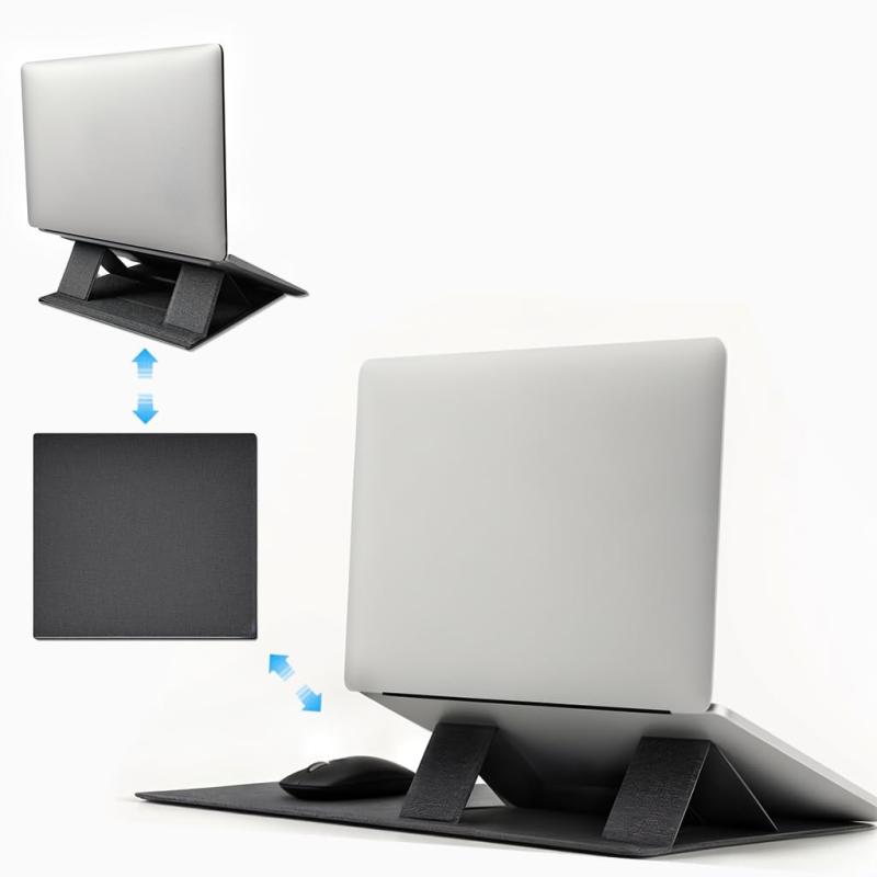 Domstar ノートパソコンスタンド マウスパッド一体型 非粘着タイプ 軽量 折りたたみ式 収納便利 15°&amp;25° 二段階調整可能 通気性良好 耐久性 腰痛/猫背防止 11.6-16インチ対応
