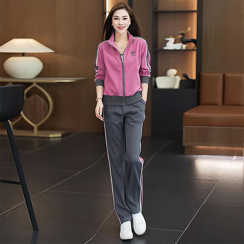 体型カバー 無地 シンプル レディース ジャージ 楽ちん 韓国 長袖 ジャケットと ズボンの スーツ 2025年の レディース 年齢を 減らす レジャー スポーツ ツーピース 一式