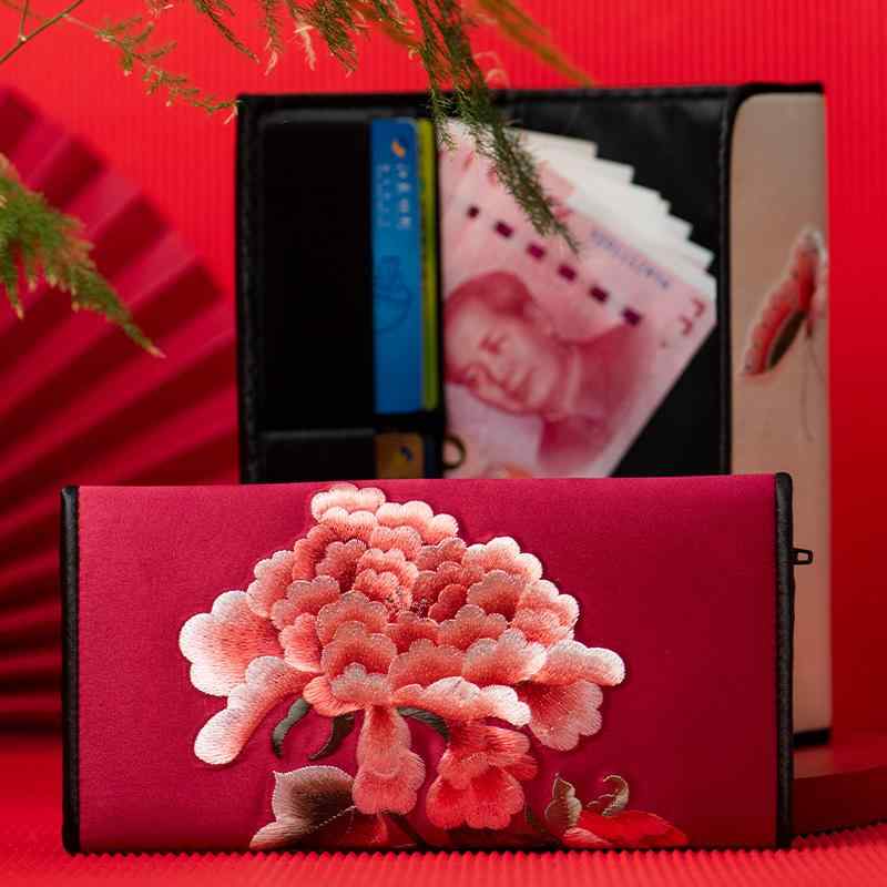 小銭入れ ウォレット カード入れ ラウンドファスナー 多機能 財布 長財布 レザー 蘇 州 刺繍 ロング バ..