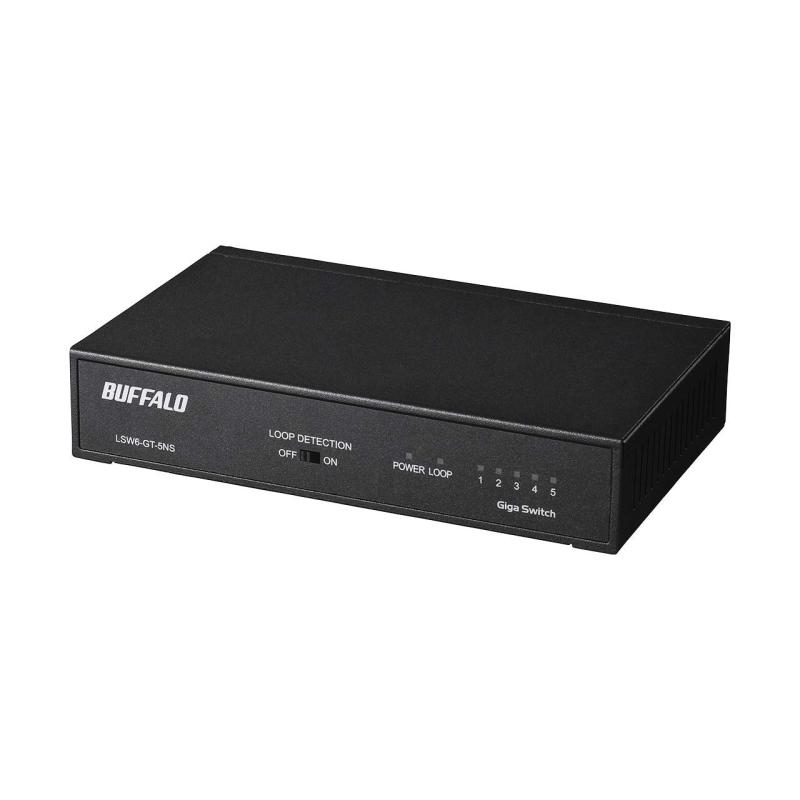 バッファロー BUFFALO Giga対応 金属筐体 電源内蔵 5ポート LSW6-GT-5NS/BK ブラック スイッチングハブ マグネット 壁掛け設置対応