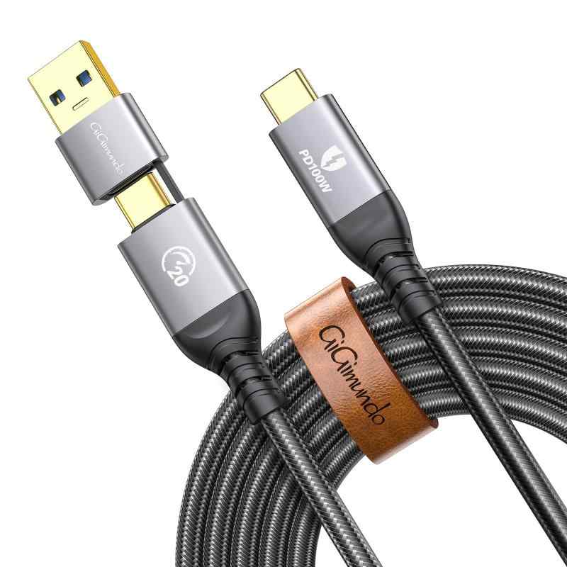 GiGimundo USB Cケーブル20Gbps/40Gbps、2-in-1 USB A/CからタイプCへの高速充電充電コードPD100Wラップトップ/タブレット/電話と互換性のあるナイロン編組ケーブル
