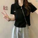ポロシャツ レディース 半袖 女性用 シャツ 半袖 シャツ ショートショルダー ジッパーな ソルトな アメリカン ホット ガール トップス