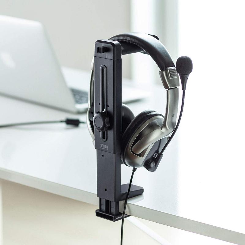 サンワサプライ 360度回転式2WAYヘッドホンスタンド 高さ調節機能付き PDA-STN25BK 黒