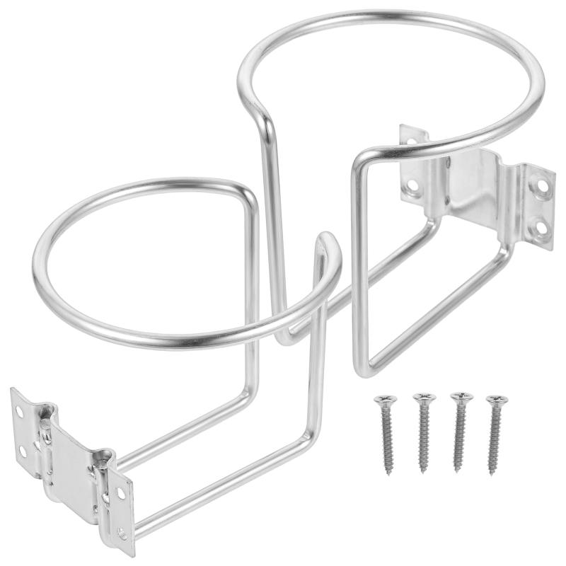 iplusmile 2pcs ドリンクホルダー カップホルダー ネジ式 ステンレス鋼 壁掛け ボトルケージ 壁掛けユニバーサルドリンクカップホルダー 取り付け簡単 耐用 シルバー 台所 車用