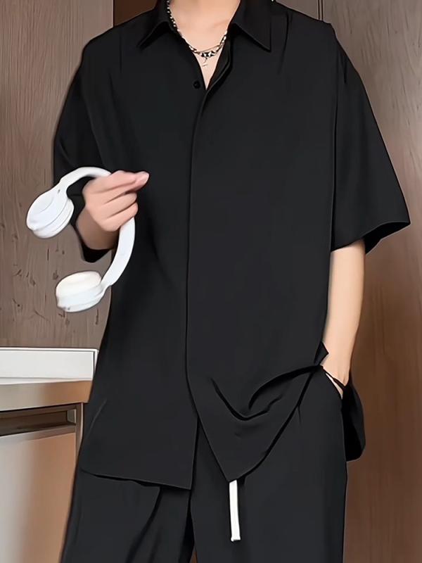 カジュアル 通勤 仕事 メンズ シャツ きれいめ ブラック DK シャツ 半袖 メンズ 夏 キューバ カラー 冷感 スーツ インナーウェア 高級 七分袖 ジャケット