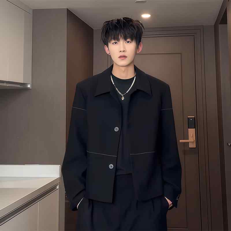 カジュアル 通勤 仕事 スーツ セットアップ きれいめ 肩パッドの 短い スーツ ジャケット メンズ 春秋 ハイエンド 男性は 軽い 古風お 金の セットを 着...