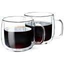 ポカロティー ダブルウォール グラスカップ 300ml 2個セット 耐熱ガラス コーヒーカップ 二重グラス 二重構造 ガラスカップ 熱湯可 電子レンジ対応 保温 保冷 耐熱温度差170℃ 取っ手付