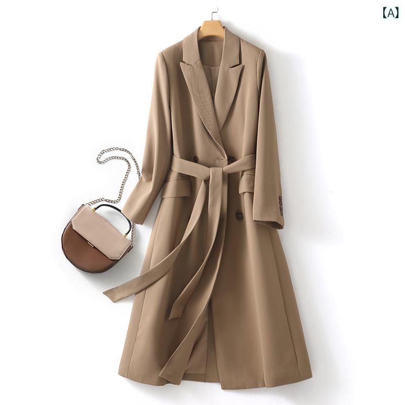 チュニック レディース おしゃれ ファッション ロング トレンチ ウエスト ジャケット コート 春秋 スリム 韓国